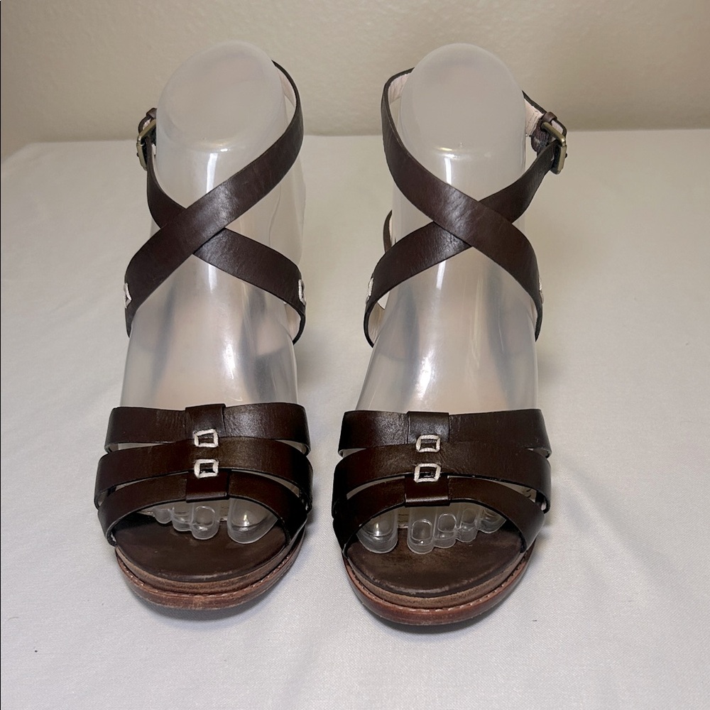 Brooks Brothers Brown Strappy Women's Block Heel Leather Sandals Size 7